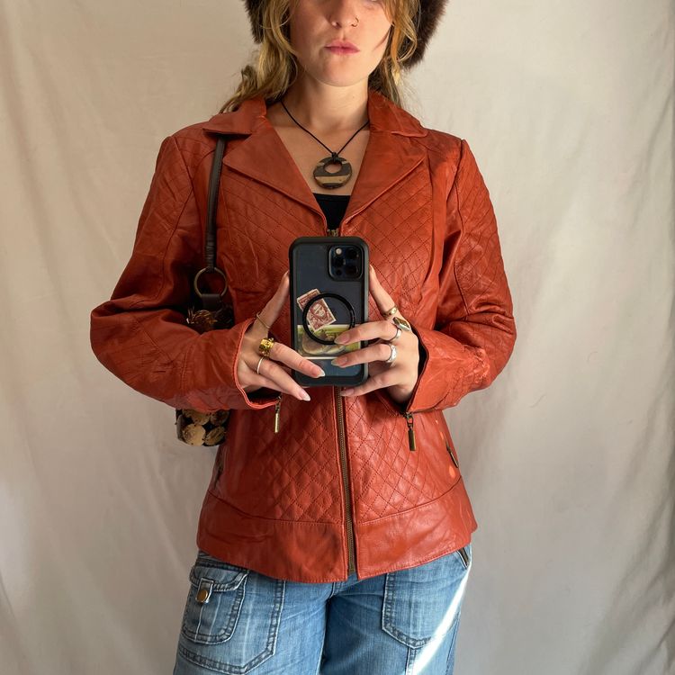 Y2K Bradley Bayou Rust Women'S Leather Jacket imagen 1