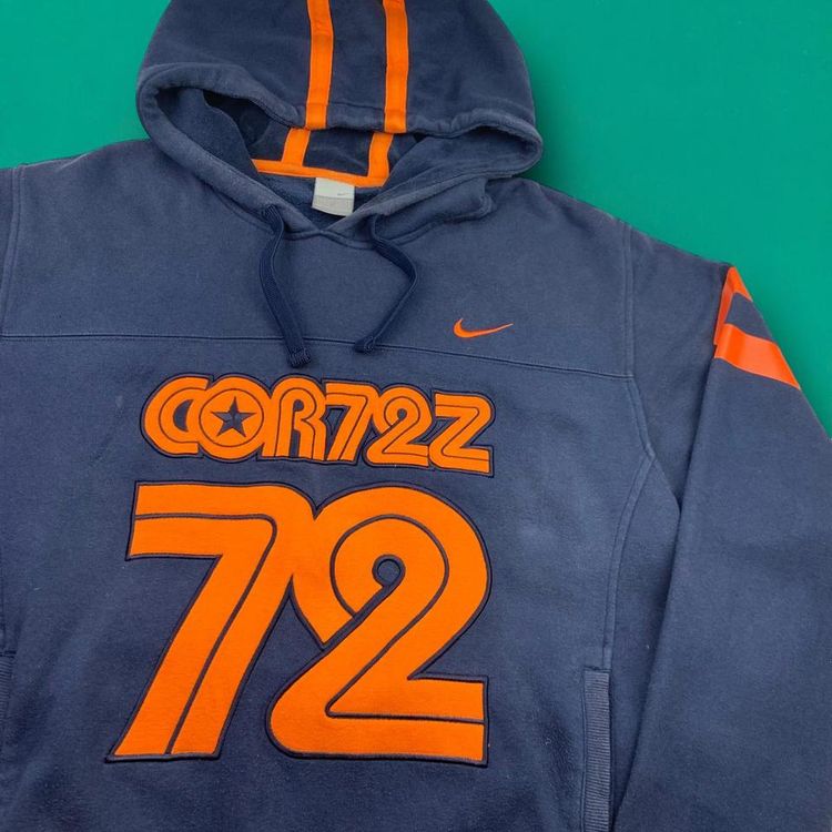 Nike Cortez 72 Embroidered Spellout Logo Hooded Sweatshirt Hoodie Blue XL 2