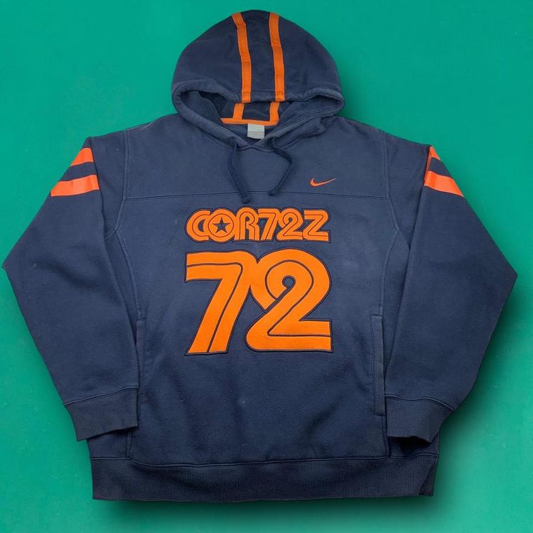 Nike Cortez 72 Embroidered Spellout Logo Hooded Sweatshirt Hoodie Blue XL