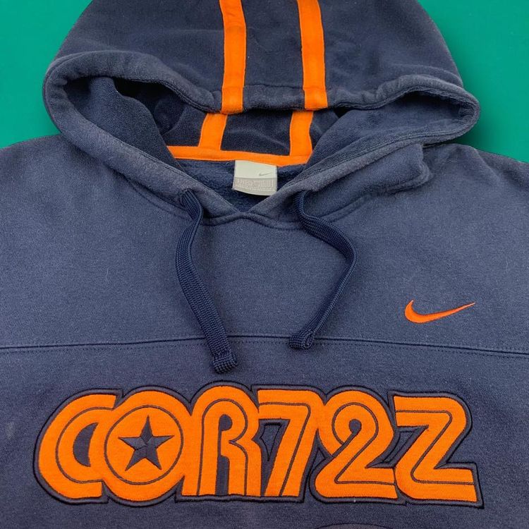 Nike Cortez 72 Embroidered Spellout Logo Hooded Sweatshirt Hoodie Blue XL 3