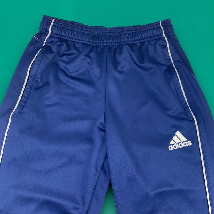Adidas Embroidered Spellout Logo Joggers Trackies Tech Slim Sweatpants Zip Pockets Blue S image 4