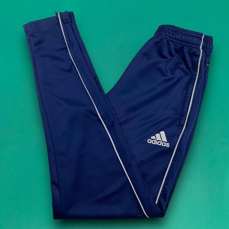 Adidas Embroidered Spellout Logo Joggers Trackies Tech Slim Sweatpants Zip Pockets Blue S