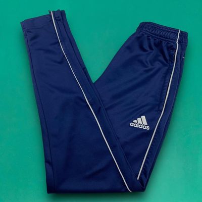 Adidas Embroidered Spellout Logo Joggers Trackies Tech Slim Sweatpants Zip Pockets Blue S