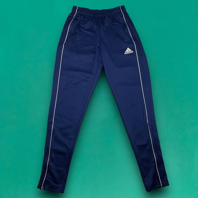 Adidas Embroidered Spellout Logo Joggers Trackies Tech Slim Sweatpants Zip Pockets Blue S image 2