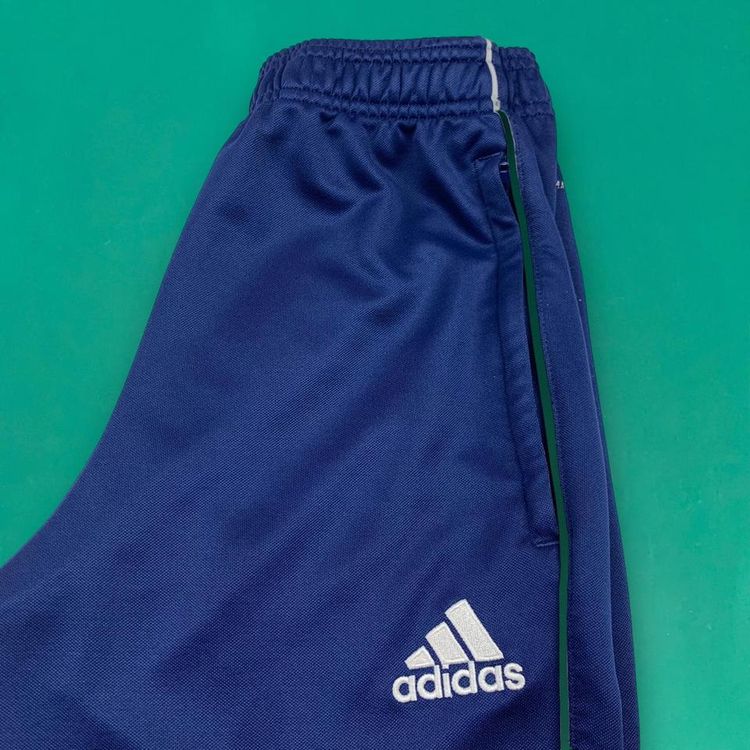 Adidas Embroidered Spellout Logo Joggers Trackies Tech Slim Sweatpants Zip Pockets Blue S image 3