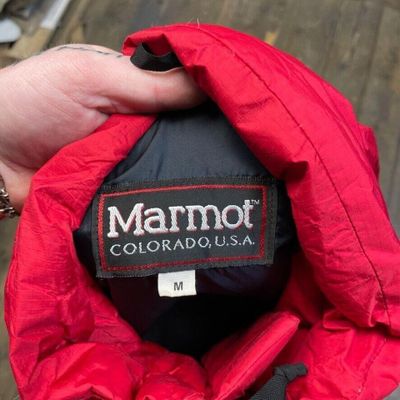 Marmot Puffer Coat Vintage Down Feather Gore Tex Parka Jacket, Red, Mens Medium 7