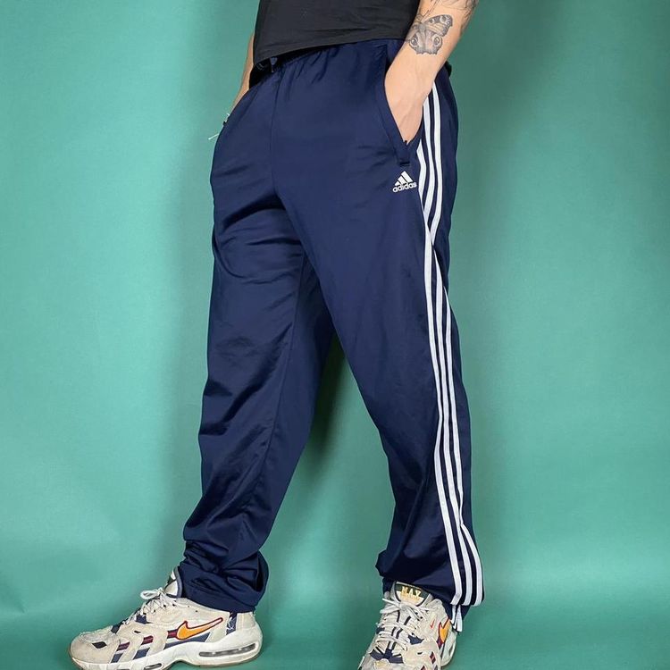 Y2K adidas soft shell joggers tracksuit bottoms navy.