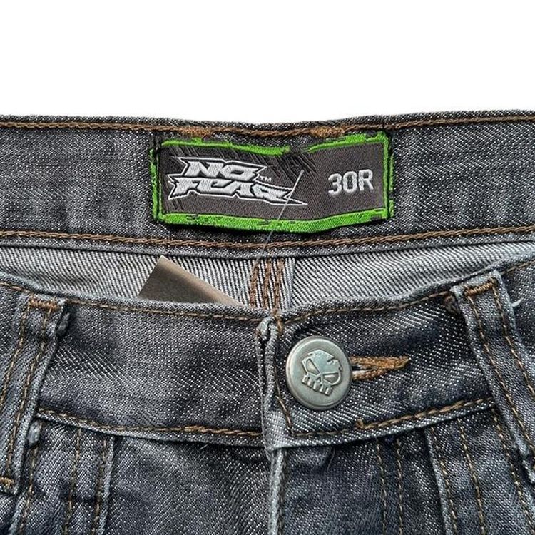 Grey wash straight leg cargo style jeans with patch pockets image 6