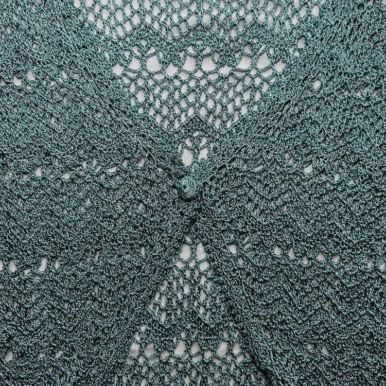 Turquoise flared sleeve crochet cardigan with one button fastening image 3