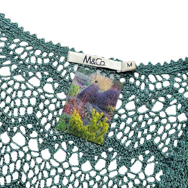 Turquoise flared sleeve crochet cardigan with one button fastening image 5