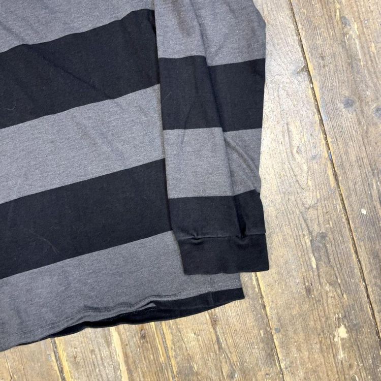 Rugby Polo Shirt USA 90s Striped Vintage Sports Top, Black Grey, Mens Small 5