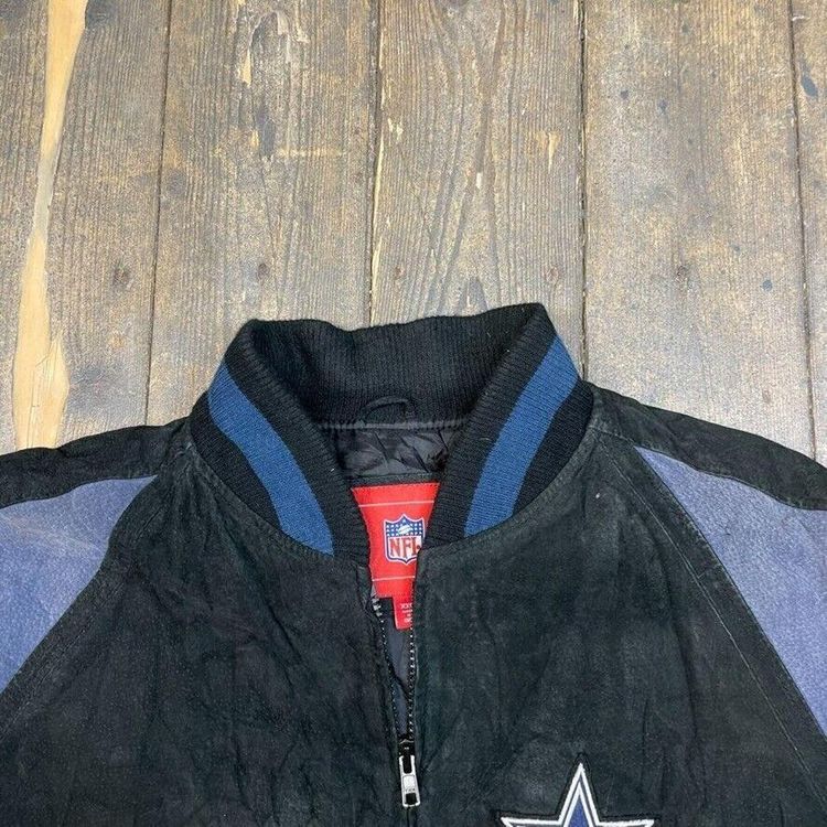 Dallas Cowboys Letterman Bomber Jacket NFL Vintage Suede Coat, Black, Mens 2XL 5