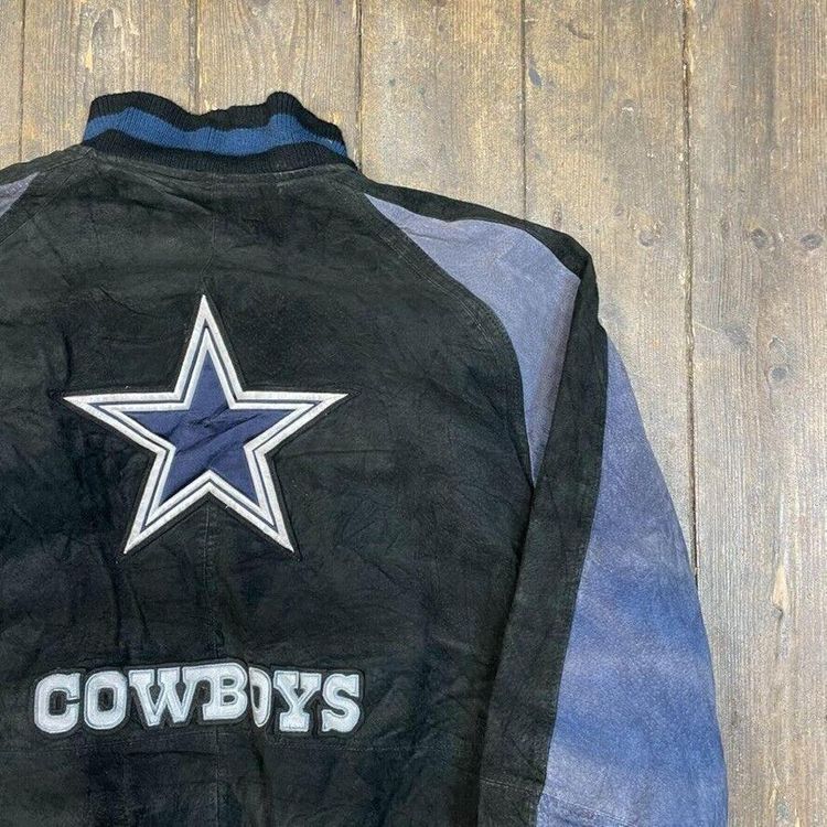 Dallas Cowboys Letterman Bomber Jacket NFL Vintage Suede Coat, Black, Mens 2XL 7
