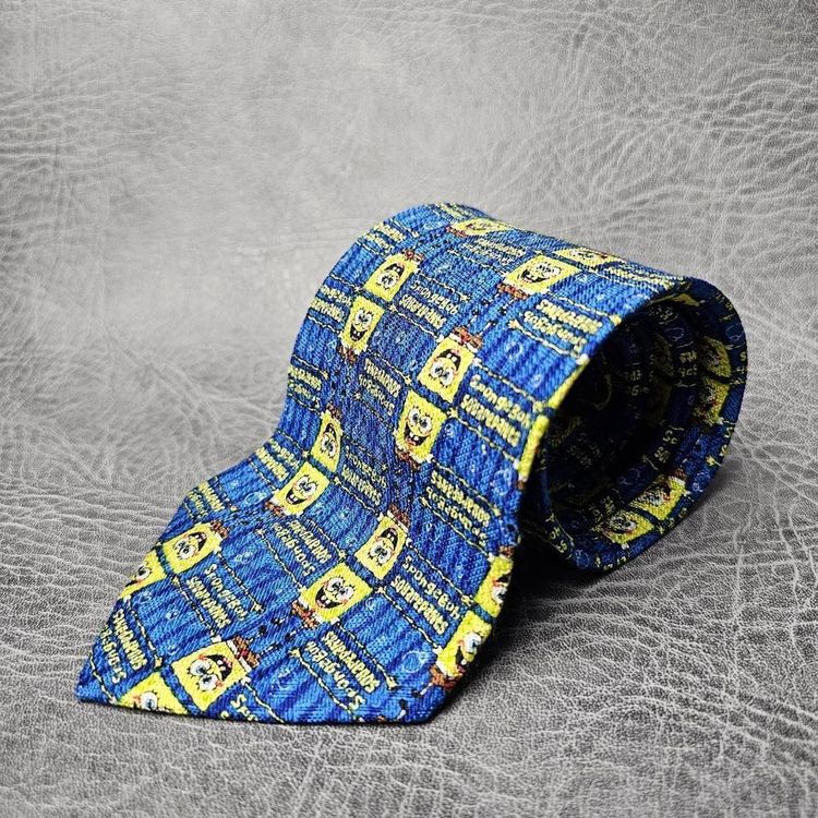 Vintage Tie, Novelty Tie,Mens tie, silk tie, Wide tie,suit necktie, Wedding tie, Sponge Bob Square P image 1