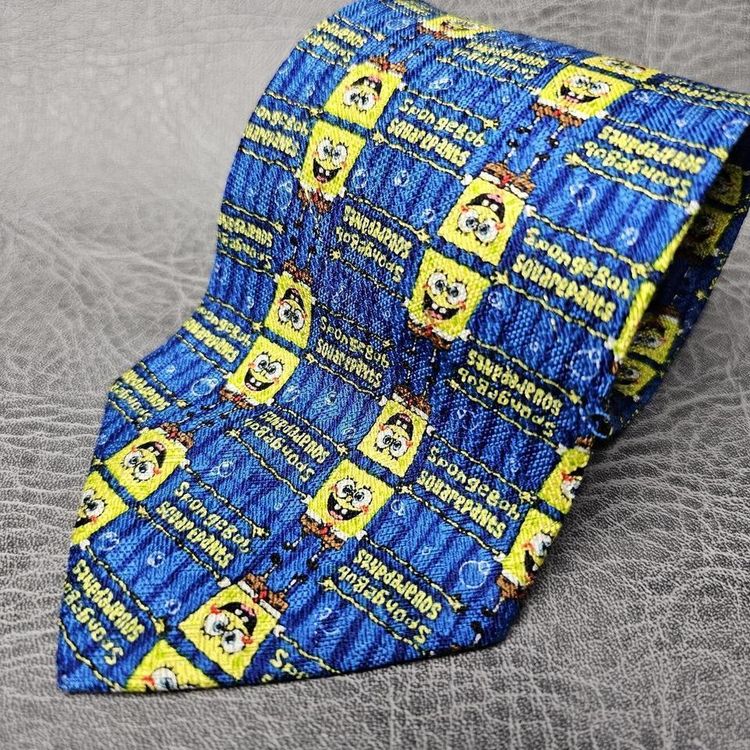 Vintage Tie, Novelty Tie,Mens tie, silk tie, Wide tie,suit necktie, Wedding tie, Sponge Bob Square P image 3