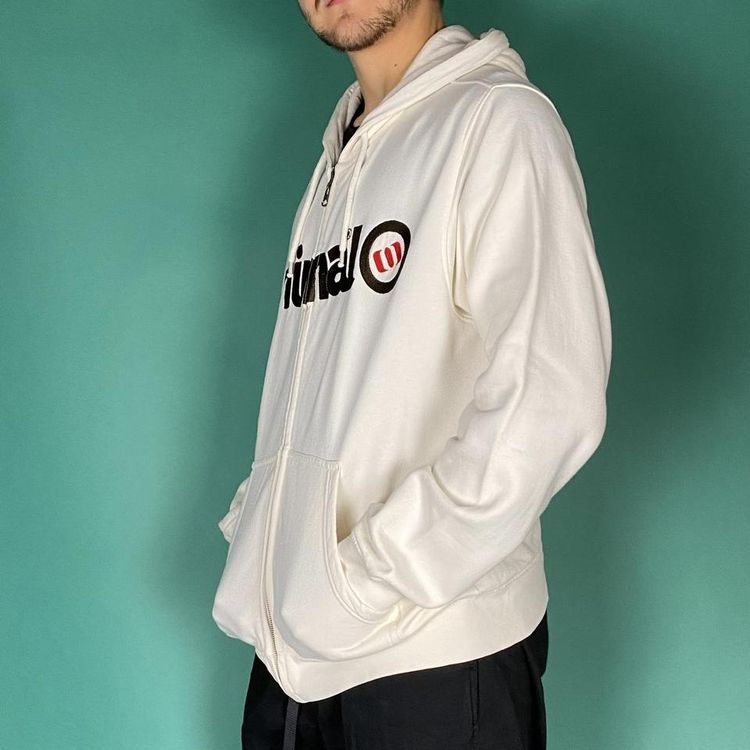 Vintage y2k animal zip up embroidered hoodie cream. imagen 3