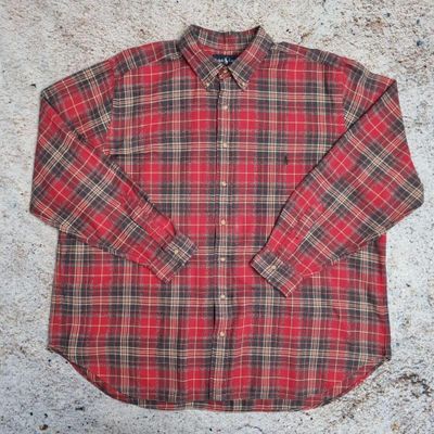 Ralph Lauren OXFORD FLANNEL SHIRT CUSTOM FIT CHECK 2XB BIG - Red - Size XXL