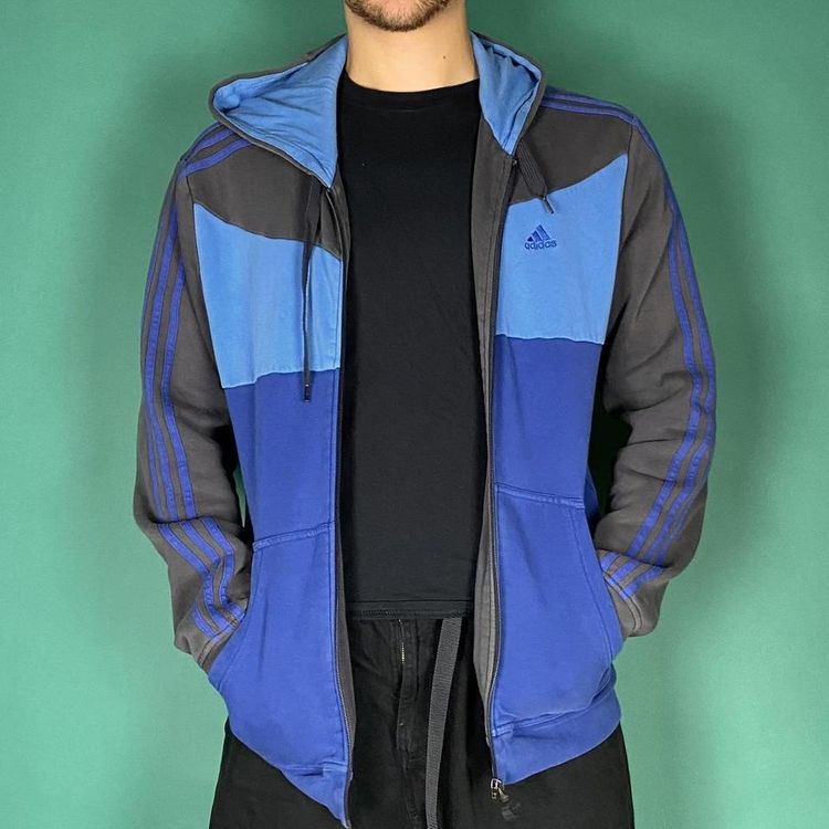 Vintage y2k adidas zip up hoodie blue grey.