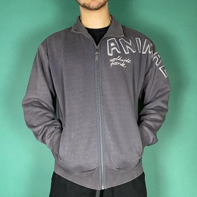 Vintage y2k animal zip up sweatshirt jumper purple grey.