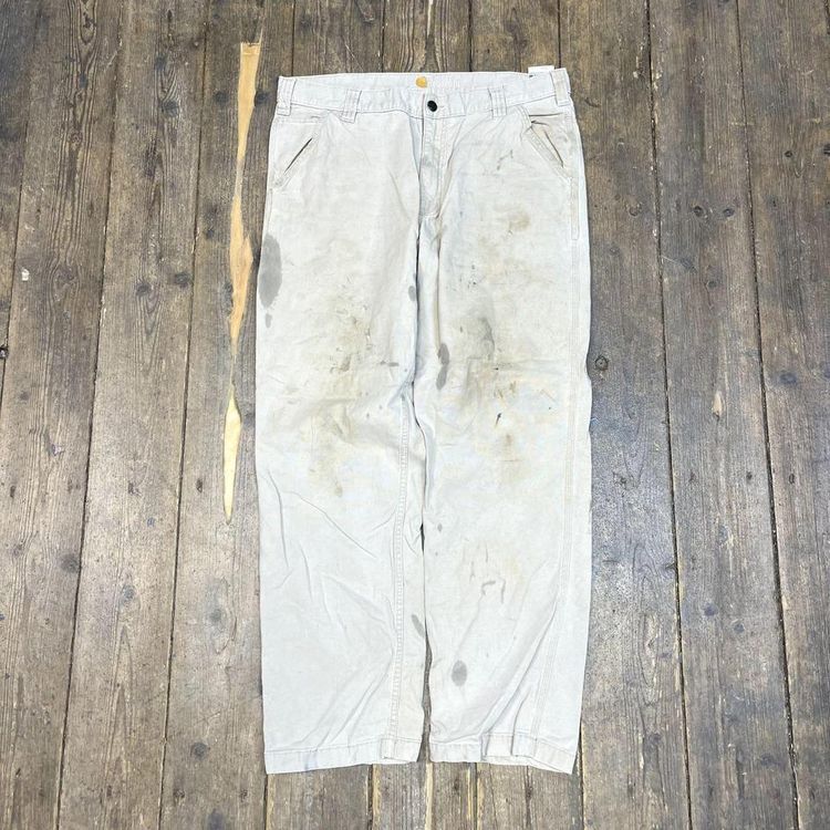 Carhartt Jeans Carpenter Relaxed Fit Denim Workwear Trousers, Beige, Mens 36