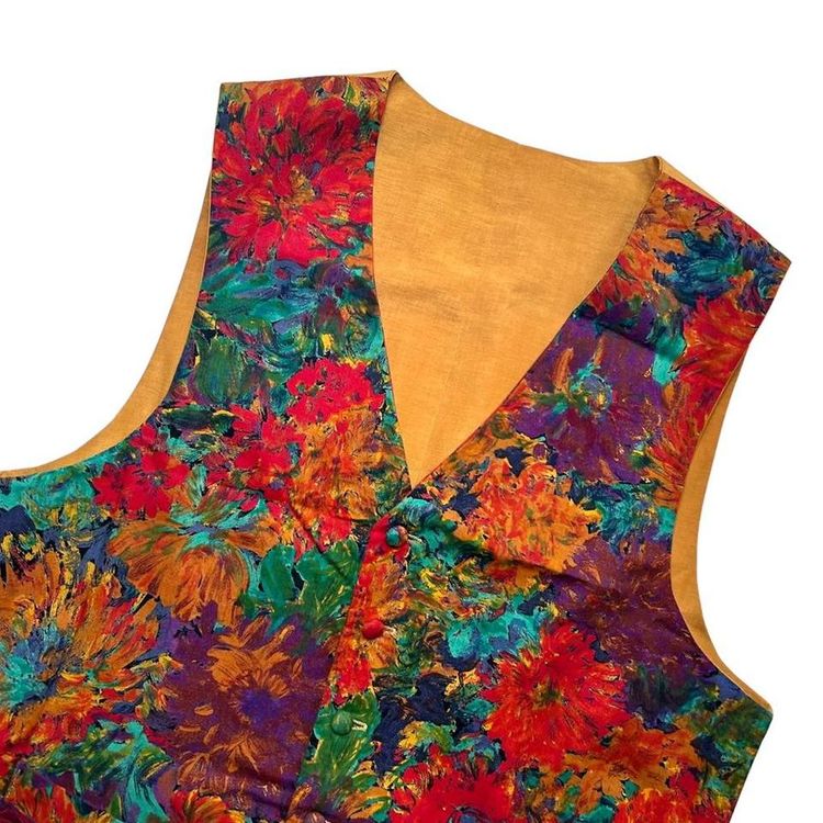 Multicoloured oil paint effect floral waistcoat with a mustard yellow back image 2