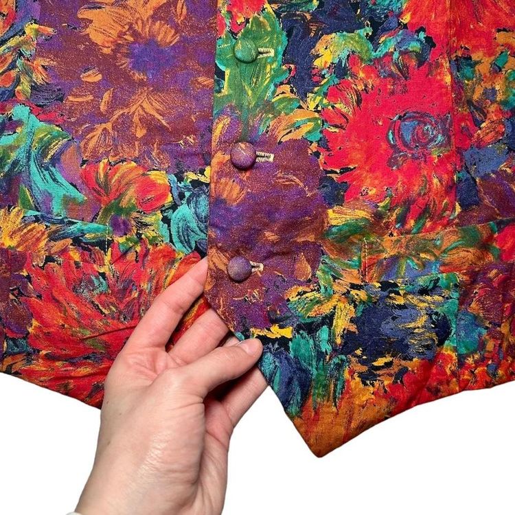 Multicoloured oil paint effect floral waistcoat with a mustard yellow back image 3