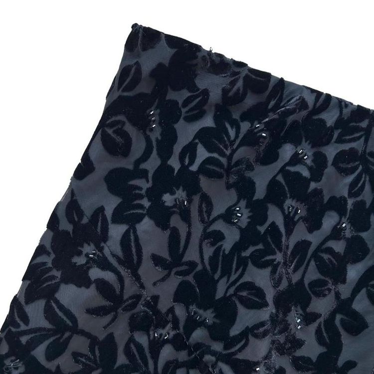 Black velvet floral print organza overlay midi skirt image 3