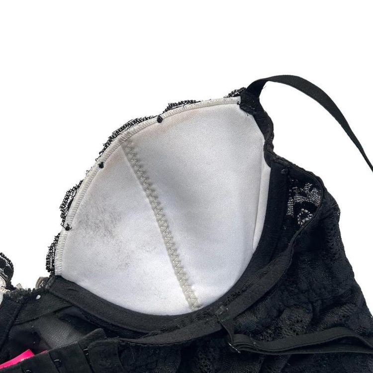 Black sheer mesh babydoll lingerie top with a padded and underwired bra, lace overlay and an open ba image 6