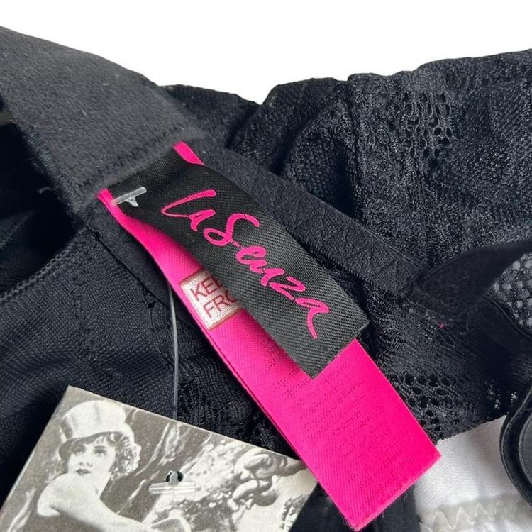 Black sheer mesh babydoll lingerie top with a padded and underwired bra, lace overlay and an open ba image 5