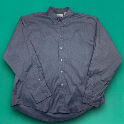 Yves Saint Laurent YSL Embroidered Logo Designer Long Sleeve Shirt Blue XL