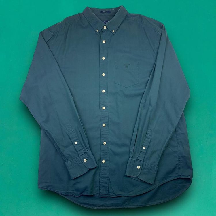 GANT USA Vintage Twill Long Sleeve Shirt Embroidered Breast Pocket Iridescent Blue XL