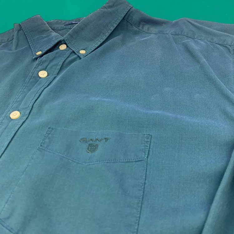 GANT USA Vintage Twill Long Sleeve Shirt Embroidered Breast Pocket Iridescent Blue XL image 2