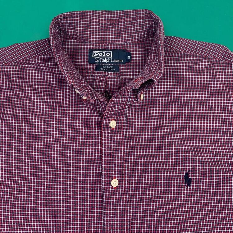 Ralph Lauren Blake Cotton Vintage Embroidered Logo Checkered Long Sleeve Shirt Red M image 2