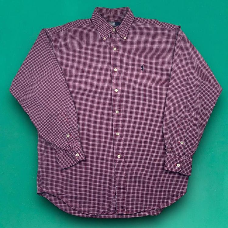 Ralph Lauren Blake Cotton Vintage Embroidered Logo Checkered Long Sleeve Shirt Red M