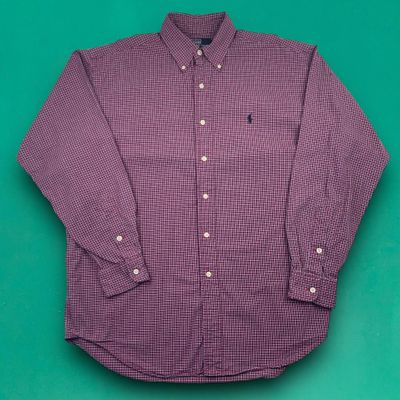 Ralph Lauren Blake Cotton Vintage Embroidered Logo Checkered Long Sleeve Shirt Red M