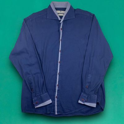 Claudio Lugli Couture Pure Cotton Designer Long Sleeve Shirt Blue L