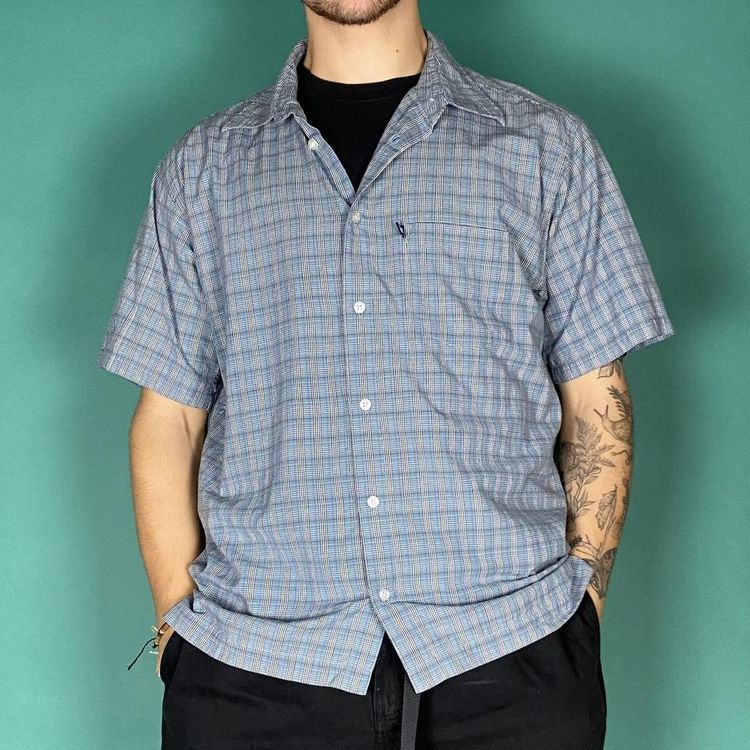 Vintage y2k quiksilver checkered shirt blue.