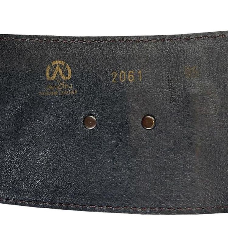 Real suede chocolate brown chunky belt with laced embellishment and engraved bronze fastening image 4