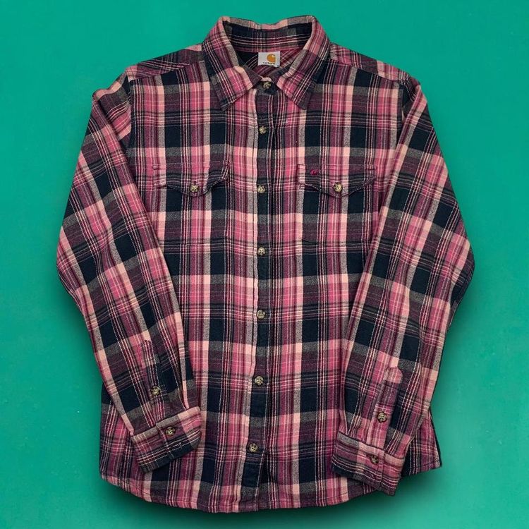 Carhartt WIP Embroidered Check Checkered Skater Long Sleeve Flannel Work Shirt Pink S