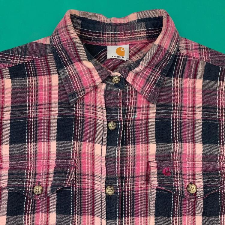 Carhartt WIP Embroidered Check Checkered Skater Long Sleeve Flannel Work Shirt Pink S image 2