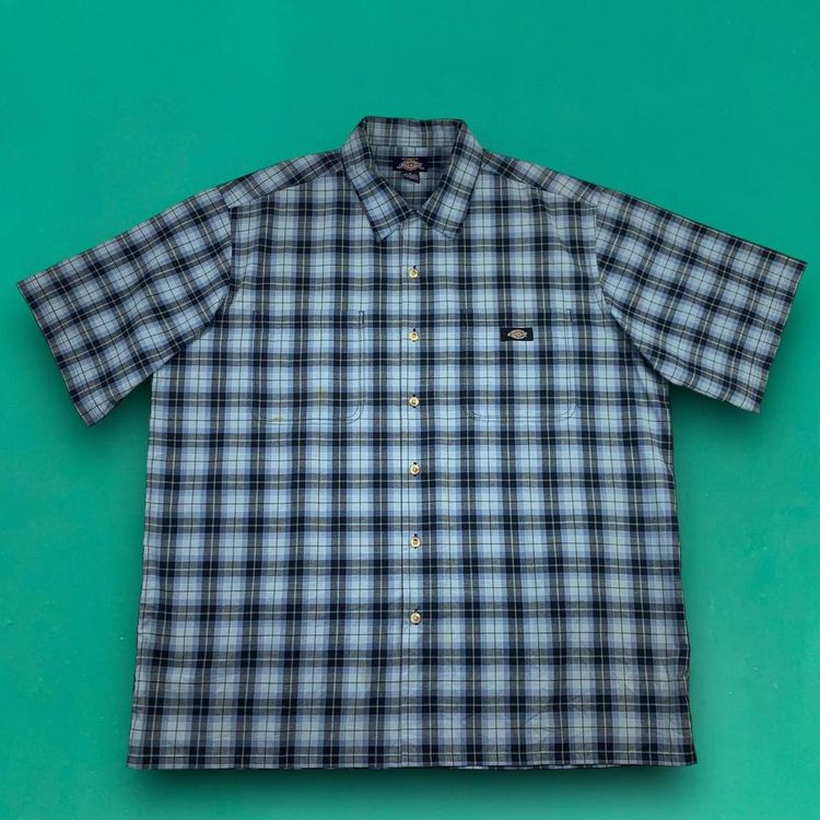 Dickies Check Checkered Skater Short Sleeve Plaid Work Shirt Blue XL