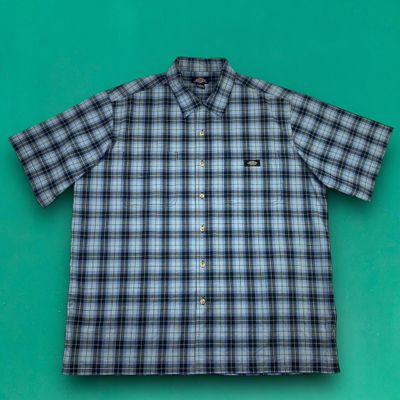Dickies Check Checkered Skater Short Sleeve Plaid Work Shirt Blue XL