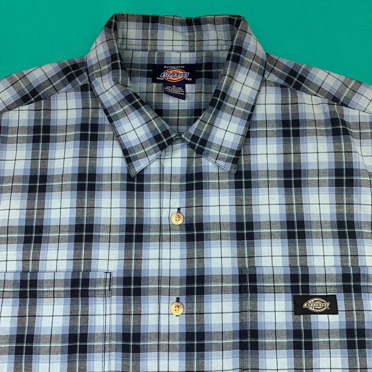 Dickies Check Checkered Skater Short Sleeve Plaid Work Shirt Blue XL image 2