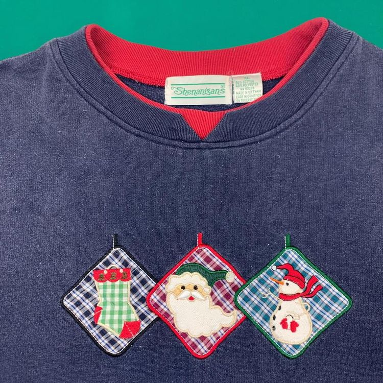 Shenanigans Vintage 90s Cute Embroidered Christmas Sweater Jumper Blue XL image 2