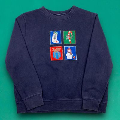 Winter Season Vintage 90s Cute Embroidered Christmas Sweater Jumper Blue M