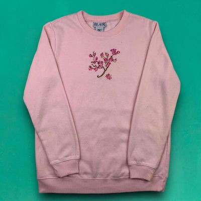 Blair Vintage 90s Cute Embroidered Cherry Blossom Sweatshirt Jumper Pink S