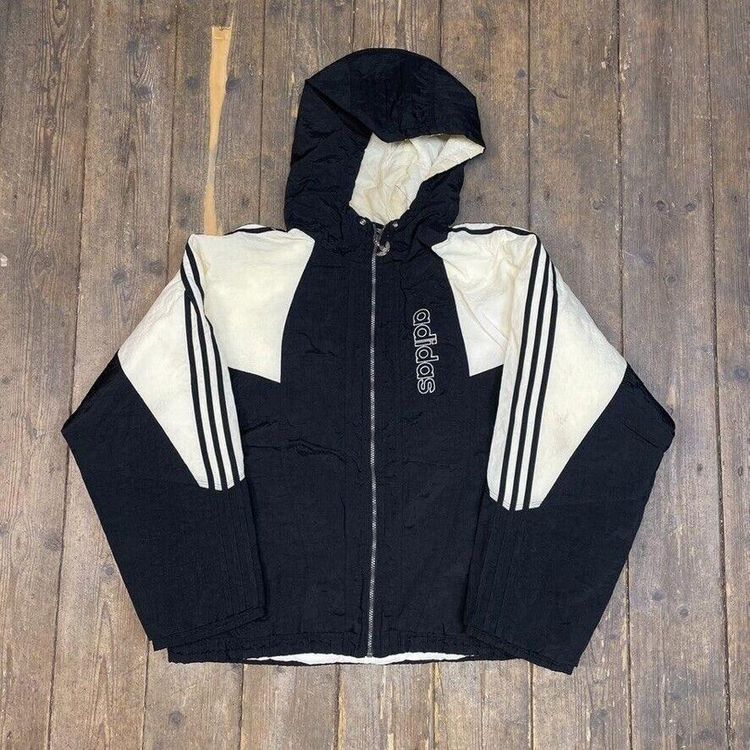 Adidas Vintage Track Jacket 90s Stripe Sports Full-Zip Top, Black, Mens Medium
