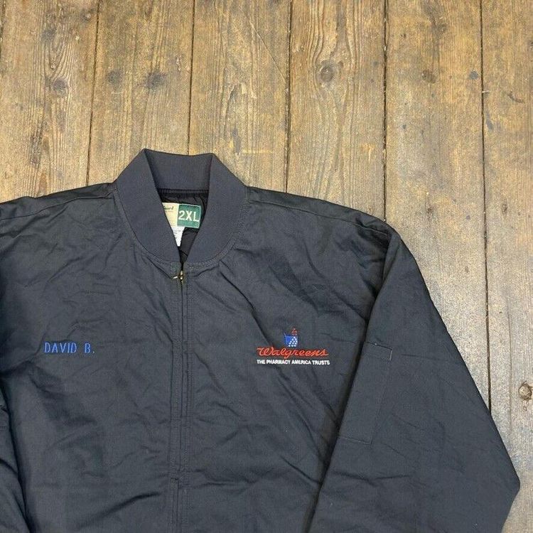 Vintage Bomber Jacket Full Zip Walgreens Pharmacy Workwear Coat, Grey, Mens 2XL image 2