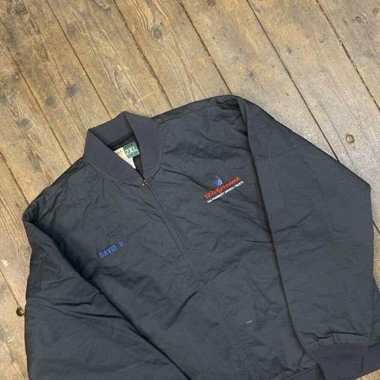 Vintage Bomber Jacket Full Zip Walgreens Pharmacy Workwear Coat, Grey, Mens 2XL image 3