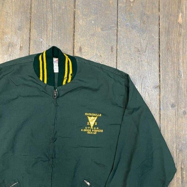 Vintage Bomber Jacket USA Varsity 90s Full Zip Sports Coat, Green, Mens Large image 2